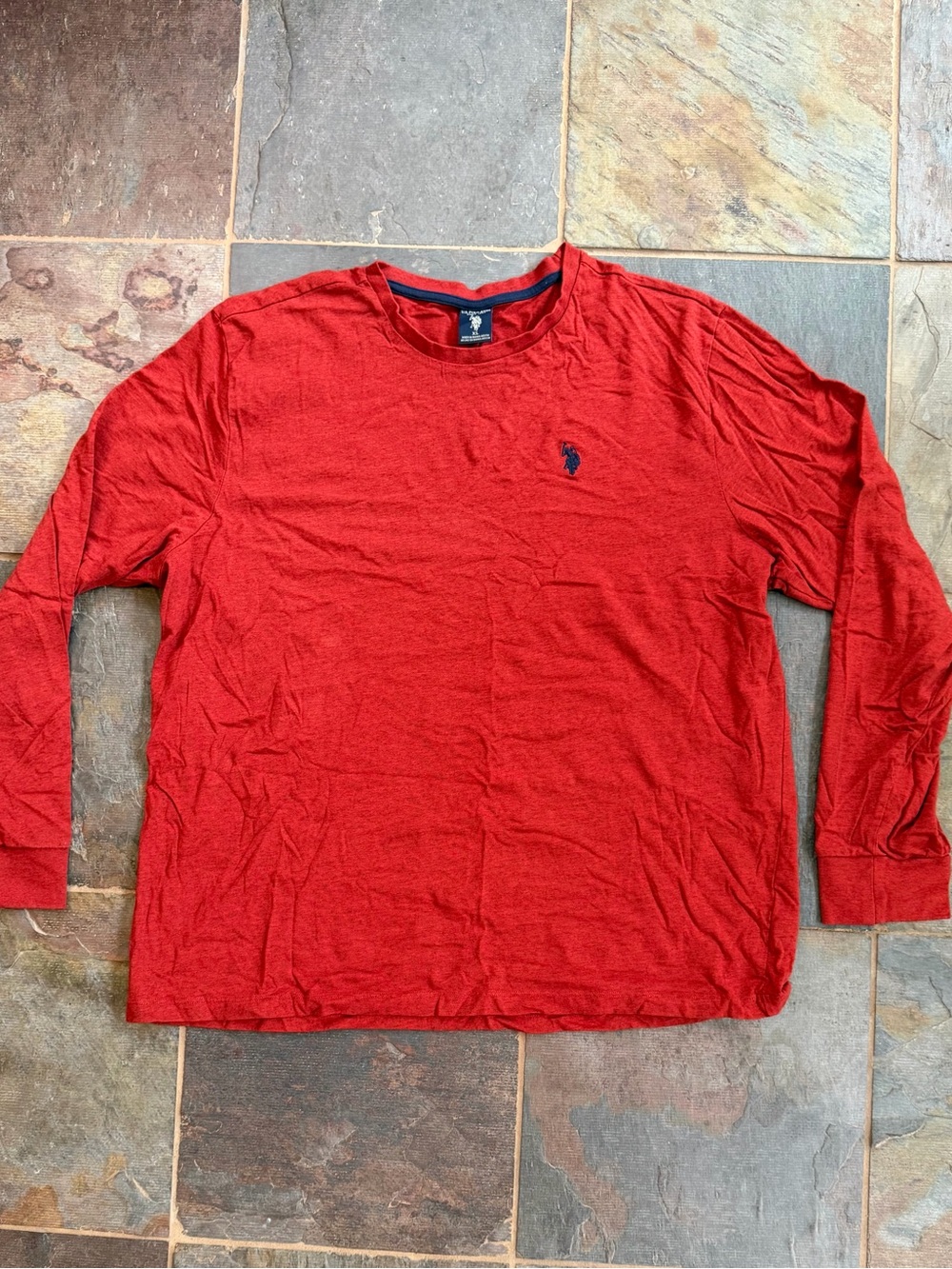 U.S. Polo Assn. Men's Long Sleeve Crewneck in Red with Navy Logo